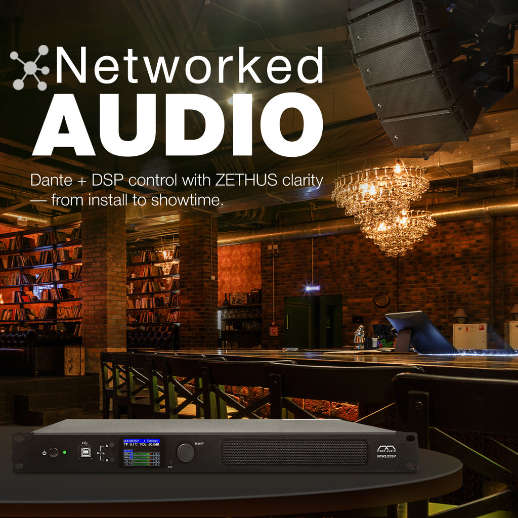 Sound Town ZSV26X8NTA34 & ZSV26X4NTA32 | Eight or four ZETHUS-V26T Dual 6.5" Passive Line Array Loudspeakers paired with NTA3.4DSP or NTA3.2DSP Network Power Amplifiers – Bars and Lounges