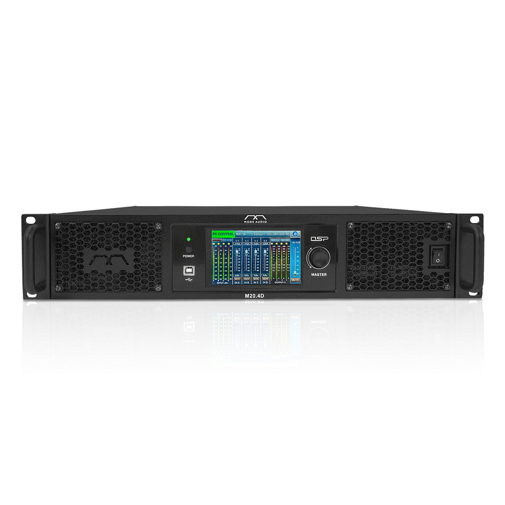 Sound Town M20.4D-R | REFURBISHED: Class-D 4-Channel PA/DJ Professional Power Amplifier, DSP, Dante, FIR, 4 x 3400W RMS at 4Ω, Capacitive Touch Screen, PFC Power-Front View 