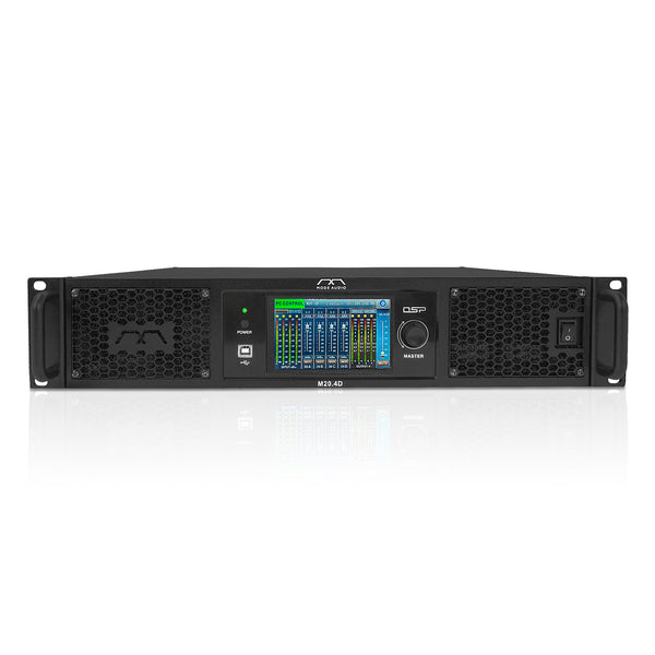 Sound Town M20.4D | Class-D 4-Channel PA/DJ Professional Power Amplifier, DSP, Dante, FIR, 4 x 3400W RMS at 4Ω, Capacitive Touch Screen, PFC Power-Front View 