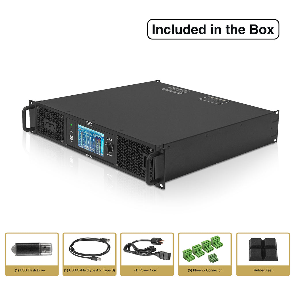 M30.2D | MODE Audio Class-D 2-Channel PA/DJ Professional Power Amplifier with 2 x 5100W RMS at 4Ω, DSP, Dante, FIR, Capacitive Touch Screen, PFC Power - Package Content