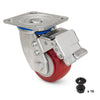 Sound Town MALC‑HD4PACK | 4-Pack 4" Heavy-Duty Double-Locking Polyurethane Swivel Caster Wheels with Brakes, 2400 lb Load Capacity for FILA-VA Series Frames - Back, 16x Matching Bolts