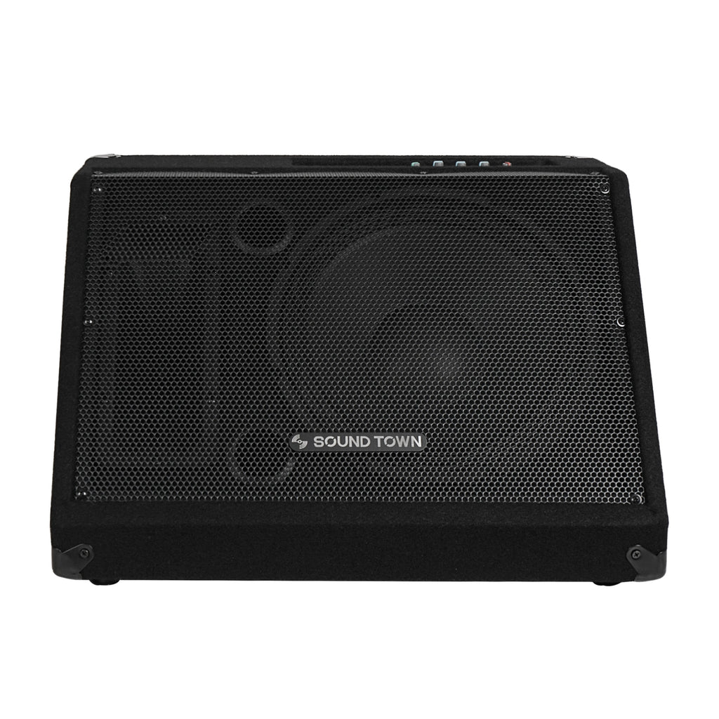 Sound Town METIS-10MPW METIS Series 10" 300W Powered DJ PA Stage Floor Monitor Pro Audio Speaker w/ Compression Driver for Live Sound, Karaoke, Bar, Church - Front Panel