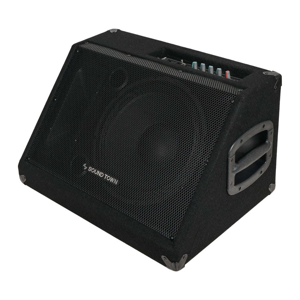 Sound Town METIS-10MPW METIS Series 10" 300W Powered DJ PA Stage Floor Monitor Pro Audio Speaker w/ Compression Driver for Live Sound, Karaoke, Bar, Church - Left Panel