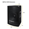 Sound Town METIS-115PW | METIS Series 15" 700W 2-Way Full-Range Powered DJ PA Speaker w/ Bluetooth, Titanium Compression Driver, 3-Channel Mixer - Dimensions