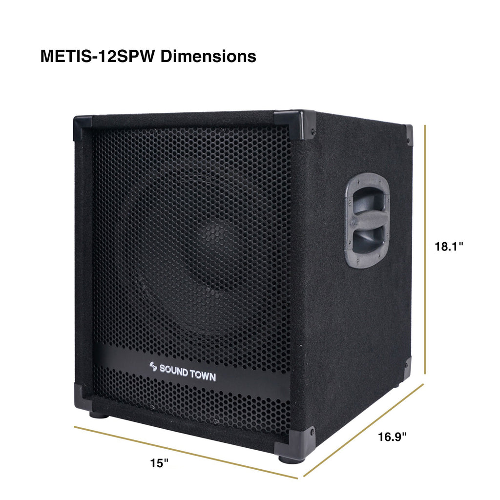 Sound Town METIS-12SPW | METIS Series 1400 Watts 12” Powered PA DJ Subwoofer w/ 3” Voice Coil - Dimensions