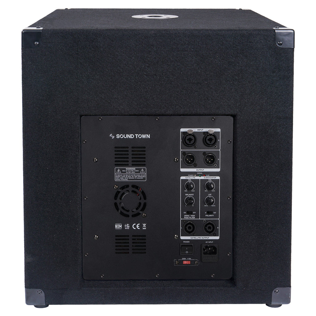 Sound Town METIS-18SPW2.1-R REFURBISHED: METIS Series 2000W 18" Active Powered Subwoofer with 2 Speaker Outputs, DSP, DJ PA Pro Audio Sub with 4 inch Voice Coil - Back Panel