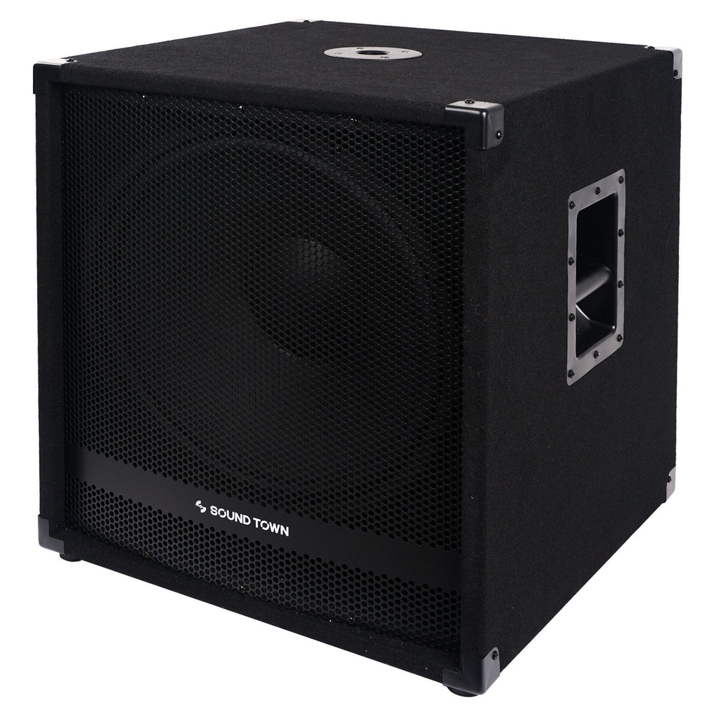 Sound Town METIS-18SPW2.1-R REFURBISHED: METIS Series 2000W 18" Active Powered Subwoofer with 2 Speaker Outputs, DSP, DJ PA Pro Audio Sub with 4 inch Voice Coil - Left Side Panel and Top Pole Mounting Socket