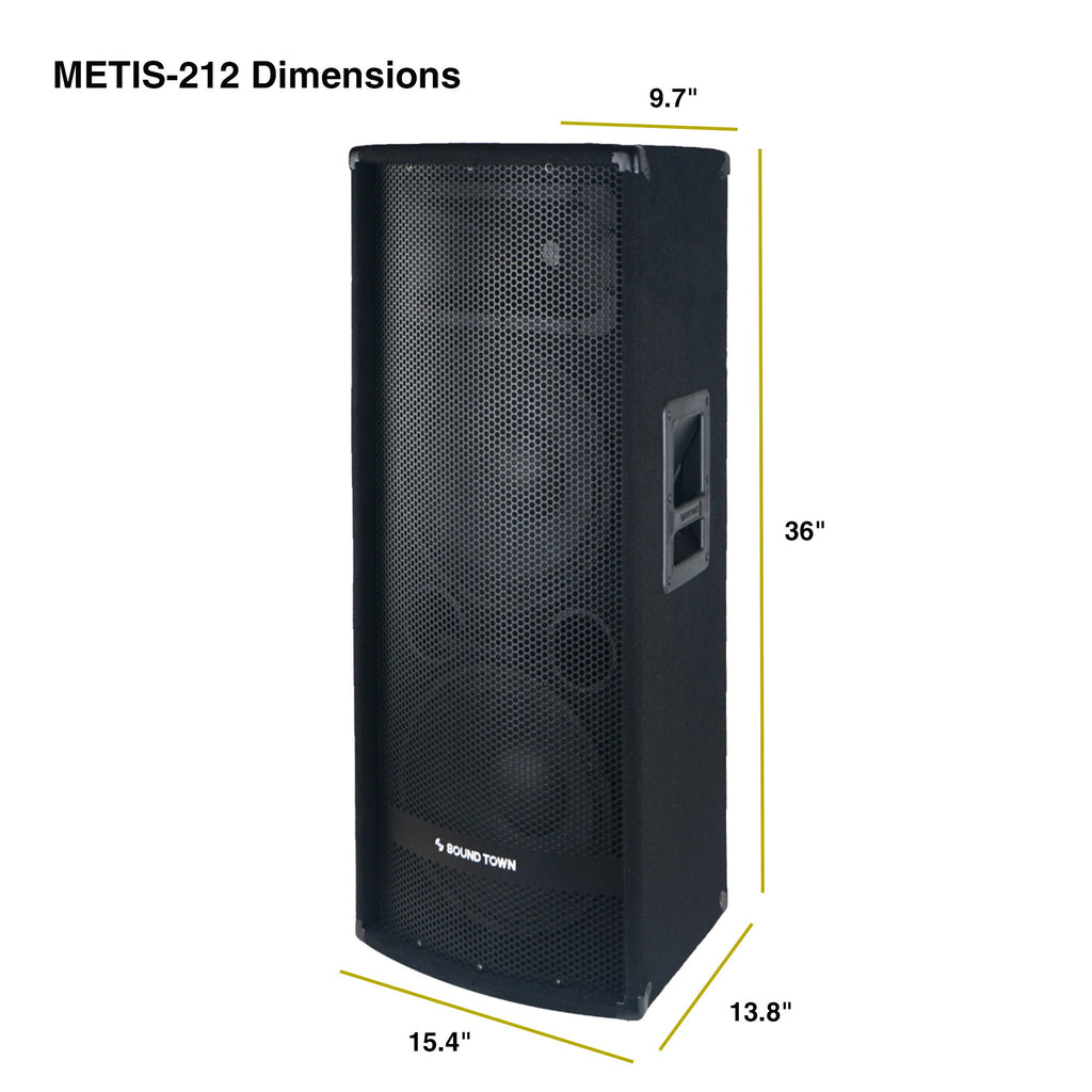 Sound Town METIS-212-R | REFURBISHED METIS Series Dual 12" 1200W 2-Way Full-range Passive DJ PA Pro Audio Speaker w/ Titanium Compression Driver for Live Sound, Karaoke, Bar, Church - Dimensions