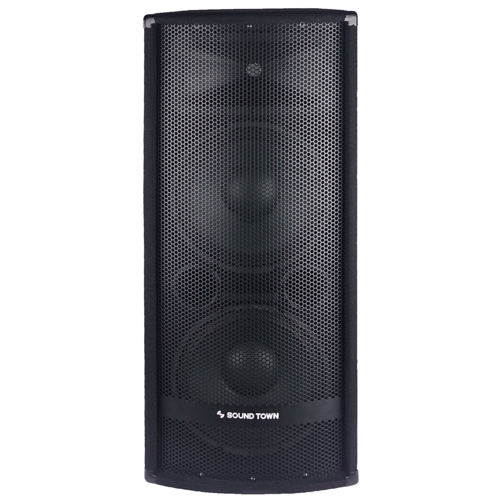Sound Town METIS-212-R | REFURBISHED METIS Series Dual 12" 1200W 2-Way Full-range Passive DJ PA Pro Audio Speaker w/ Titanium Compression Driver for Live Sound, Karaoke, Bar, Church - Front View with heavy-duty grille