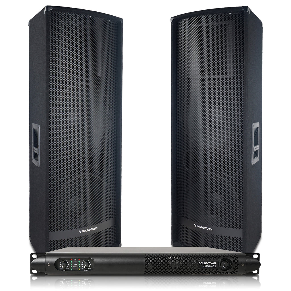 PA Bundle Set with Dual 15 inch Passive PA Speakers and 2-Channel