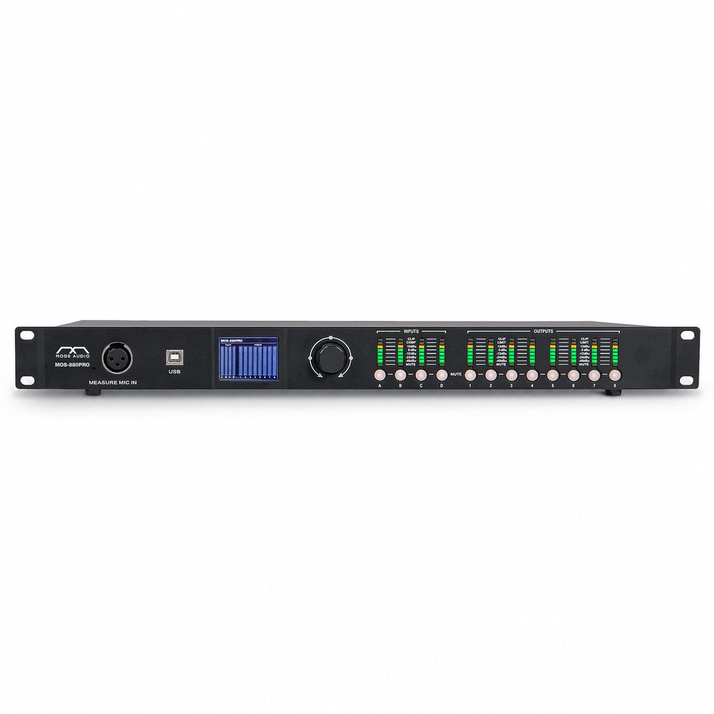 Sound Town MOS-880PRO | MODE Audio DSP Processor w/ Acoustic Design & Simulation Platform, 4-In 8-Out, Dante/AES67, FIR Filter, Measurement I/O, Virtual Tuning - Front Panel
