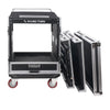 Sound Town MR-DR12UT-R | REFURBISHED: 12U PA DJ Pro Audio Rack/Road ATA Case w/ 2U Drawer, 11U Slant Mixer Top, DJ Work Table, Casters, Pro Tour Grade - Removable Front, Back, Top Covers