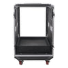 Sound Town MR-DR16UT-R | REFURBISHED: 16U PA DJ Pro Audio Rack/Road ATA Case w/ 2U Drawer, 11U Slant Mixer Top, DJ Work Table, Casters, Pro Tour Grade - Back View of Flight Case