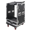 Sound Town MR-DR16UT-R | REFURBISHED: 16U PA DJ Pro Audio Rack/Road ATA Case w/ 2U Drawer, 11U Slant Mixer Top, DJ Work Table, Casters, Pro Tour Grade - Side View