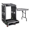 Sound Town MR-DR16UT-R | REFURBISHED: 16U PA DJ Pro Audio Rack/Road ATA Case w/ 2U Drawer, 11U Slant Mixer Top, DJ Work Table, Casters, Pro Tour Grade - Touring Events