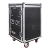 Sound Town MR-DR16UT-R | REFURBISHED: 16U PA DJ Pro Audio Rack/Road ATA Case w/ 2U Drawer, 11U Slant Mixer Top, DJ Work Table, Casters, Pro Tour Grade - Transportable