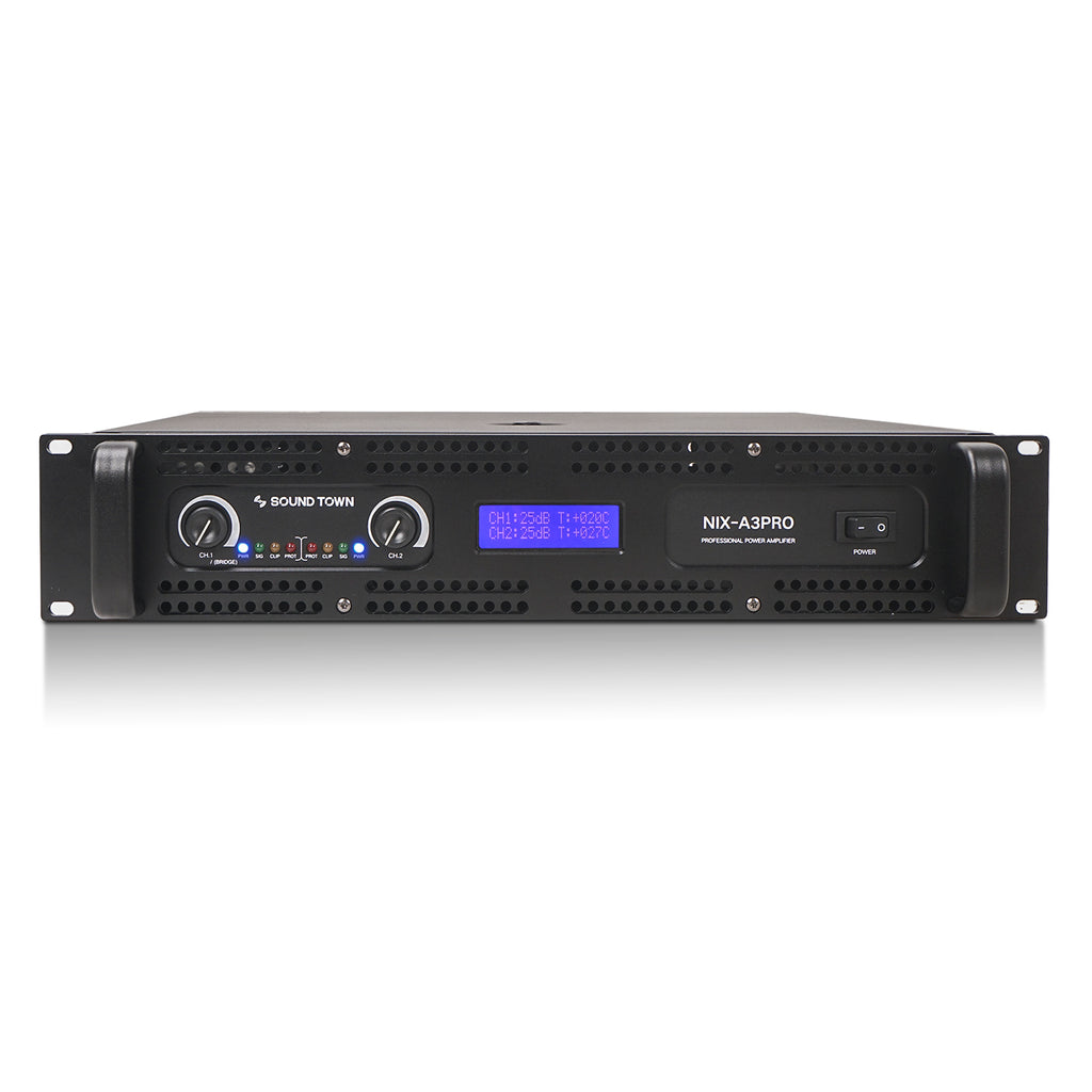 Sound Town NIX-A3PRO-R | REFURBISHED: 2-Channel 1100W Rack Mountable Power Amplifier with LPF - LCD Display