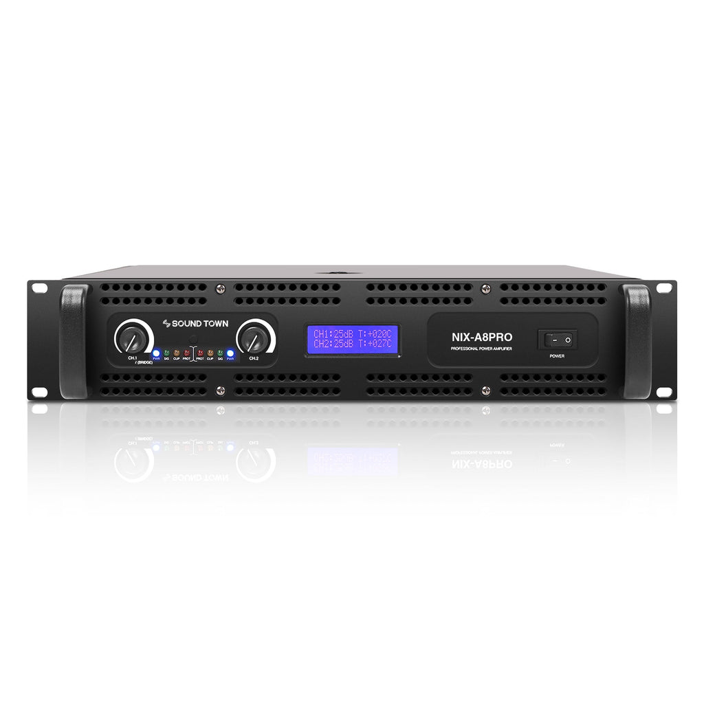 Sound Town NIX-A8PRO-R | REFURBISHED: 2-Channel 1800W Rack Mountable Professional Power Amplifier with Low Pass Filter, LCD Display - LCD Display