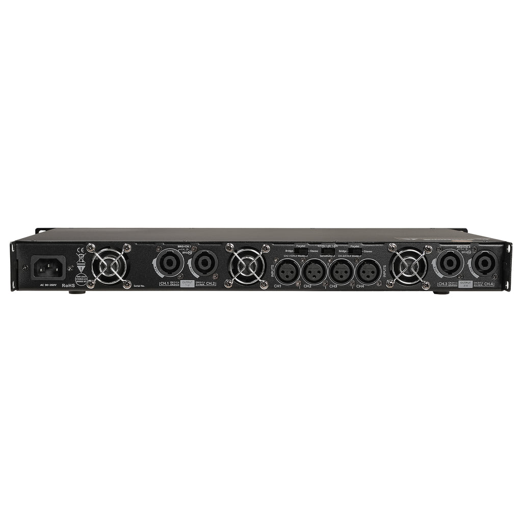 Sound Town NIX-D41600 | Class-D 4-Channel Power Amplifier with 4 x 1700W RMS at 4Ω, 1U Lightweight Rack Mountable for PA, DJ Speaker Installations - Back Panel