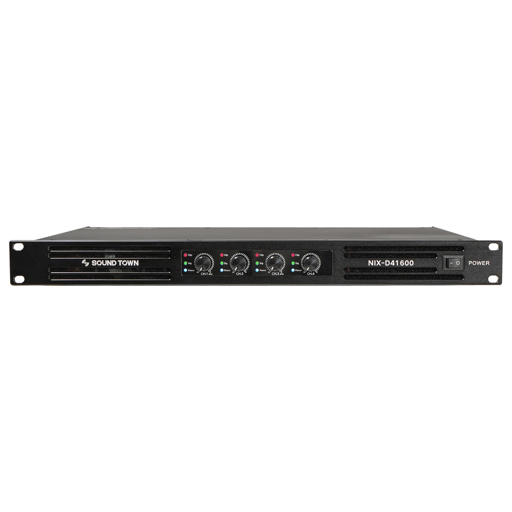 Sound Town NIX-D41600 | Class-D 4-Channel Power Amplifier with 4 x 1700W RMS at 4Ω, 1U Lightweight Rack Mountable for PA, DJ Speaker Installations - Front Panel