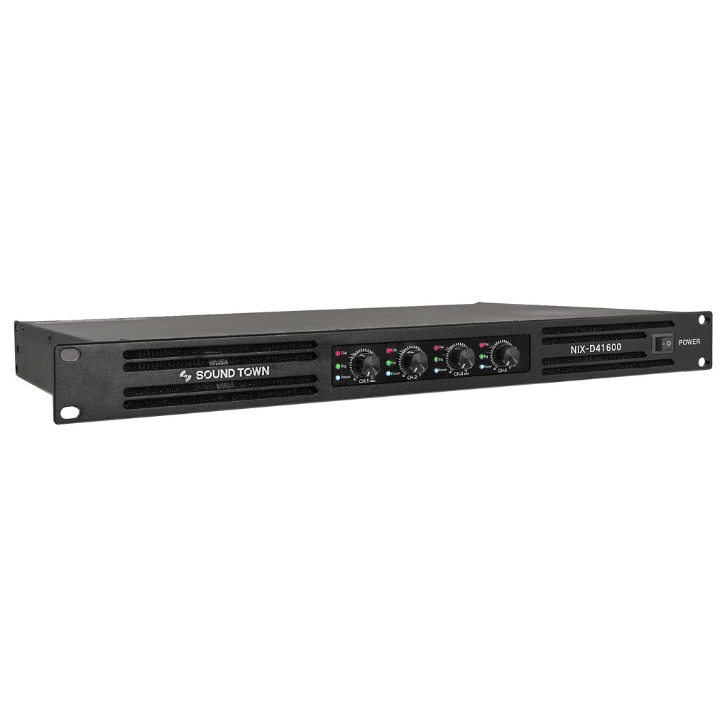 Sound Town NIX-D41600 | Class-D 4-Channel Power Amplifier with 4 x 1700W RMS at 4Ω, 1U Lightweight Rack Mountable for PA, DJ Speaker Installations - Right View