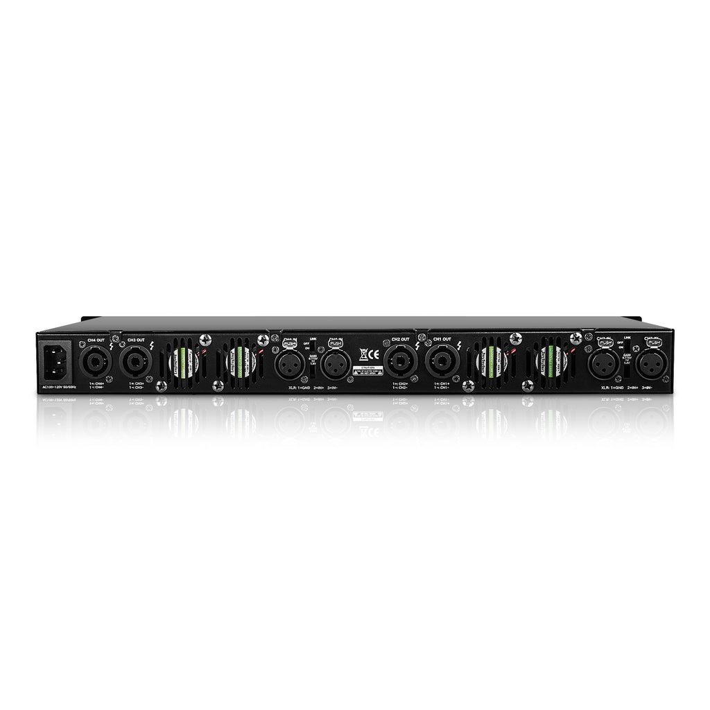 Sound Town NIX-D4800 | 1U Class-D 4-Channel PA/DJ Power Amplifier, 4 x 720W RMS at 4-ohm, Aluminum Panel, Conference Installations - Back View
