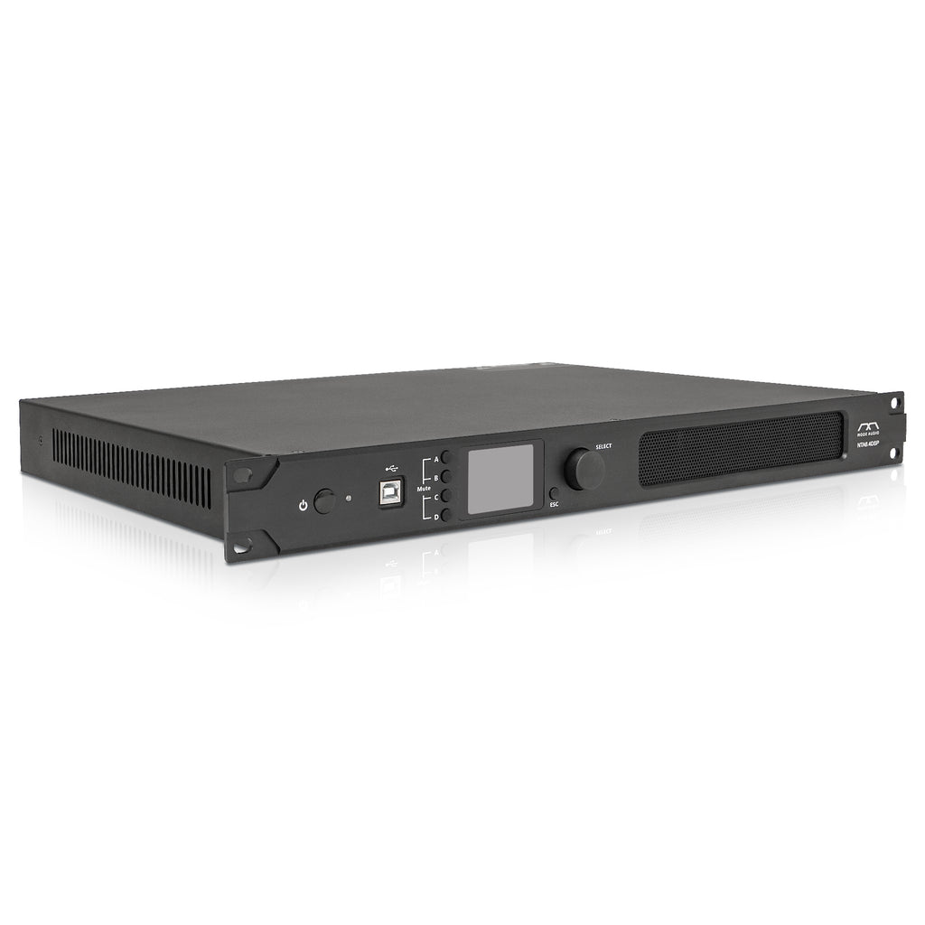 Sound Town NTA6.4DSP | MODE Audio 4-Channel Network Power Amplifier 4 x 900W w/ DSP, FIR, Dante for Speaker Management, Supports Low-Z, 70V/100V - Right Angle