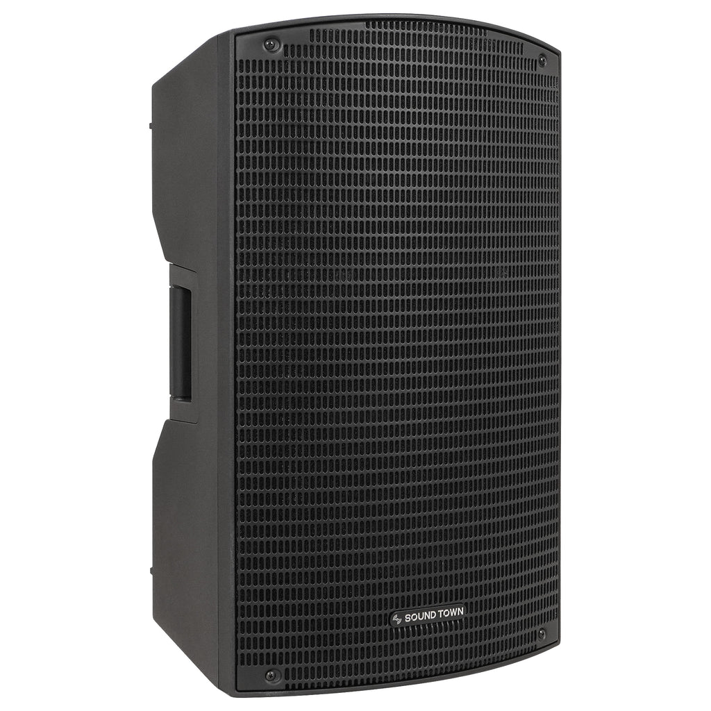 Sound Town OBERON-12PA | OBERON Series 12" Powered Loudspeaker w/ 1200W Class-D Amp, DSP, Selectable HPF, TWS Bluetooth 5.0, Recessed Handles for PA/DJ, Black - Right View
