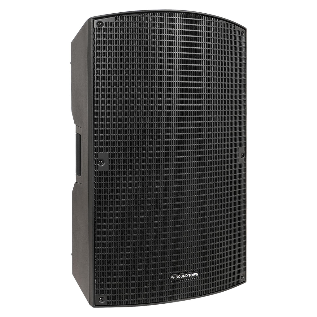 Sound Town OBERON-15PA | OBERON Series 15" Powered Loudspeaker w/ 1400W Class-D Amp, DSP, Selectable HPF, TWS Bluetooth 5.0, Recessed Handles for PA/DJ, Black - Right View