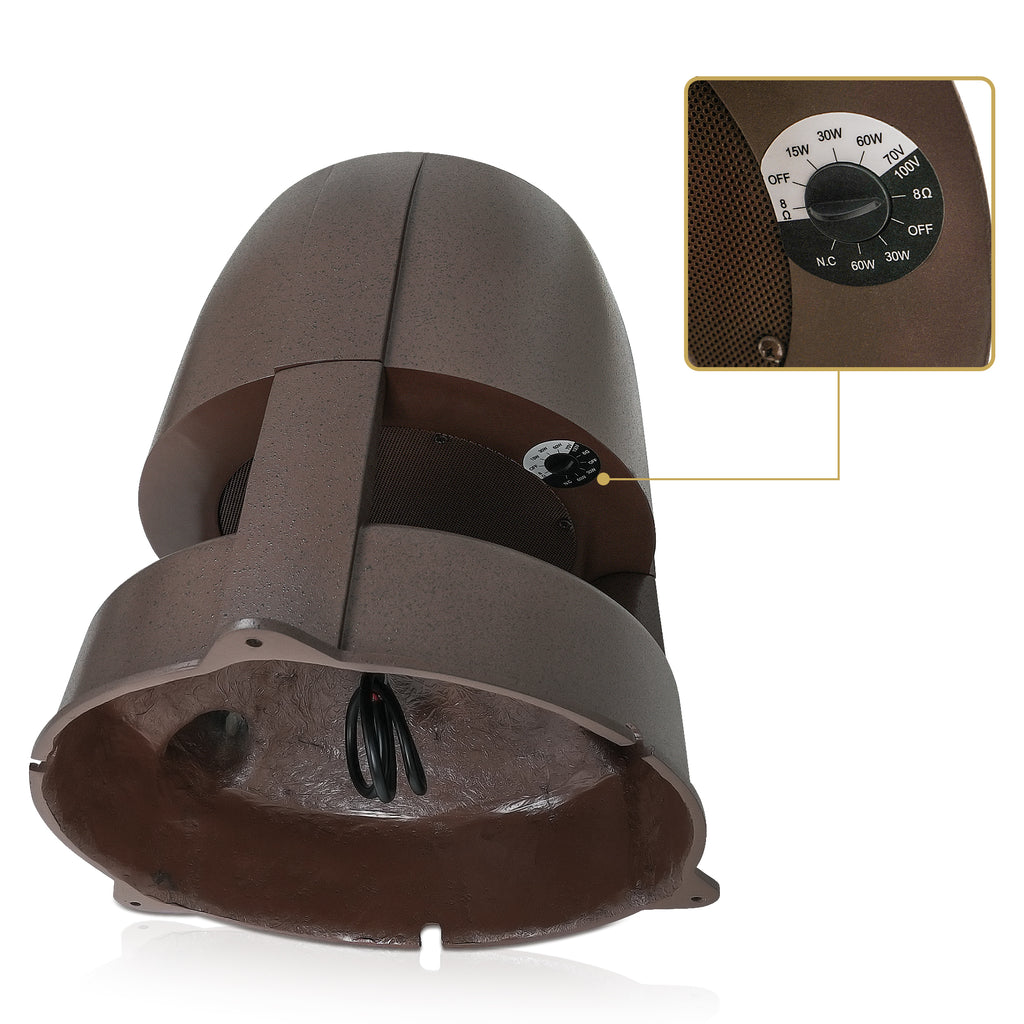 Sound Town OMNI-82BR-R | REFURBISHED: 2-Way 8" High-Fidelity Passive Outdoor 360° Landscape Speaker, Weather-Resistant, 70V/100V/8Ω, for Home & Commercial Installation, Brown - Tap Selector Settings