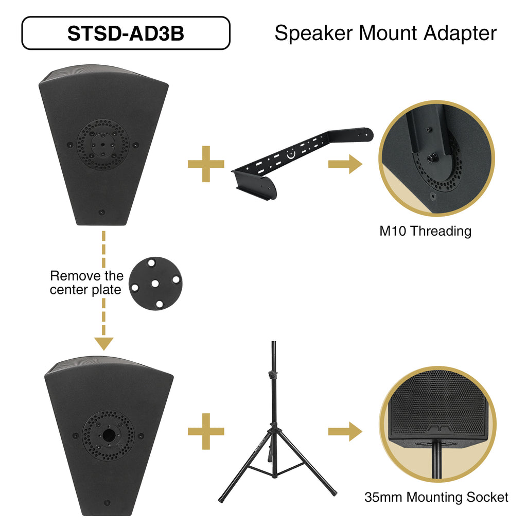 MODE Audio OS-15296 | MODE Audio OS Series 15" 2000W Full-Range Point Source Loudspeaker w/ LAVOCE Neodymium Drivers, Rotatable Horn, IP55 Weatherproof, Black - Speaker Mount Adapter