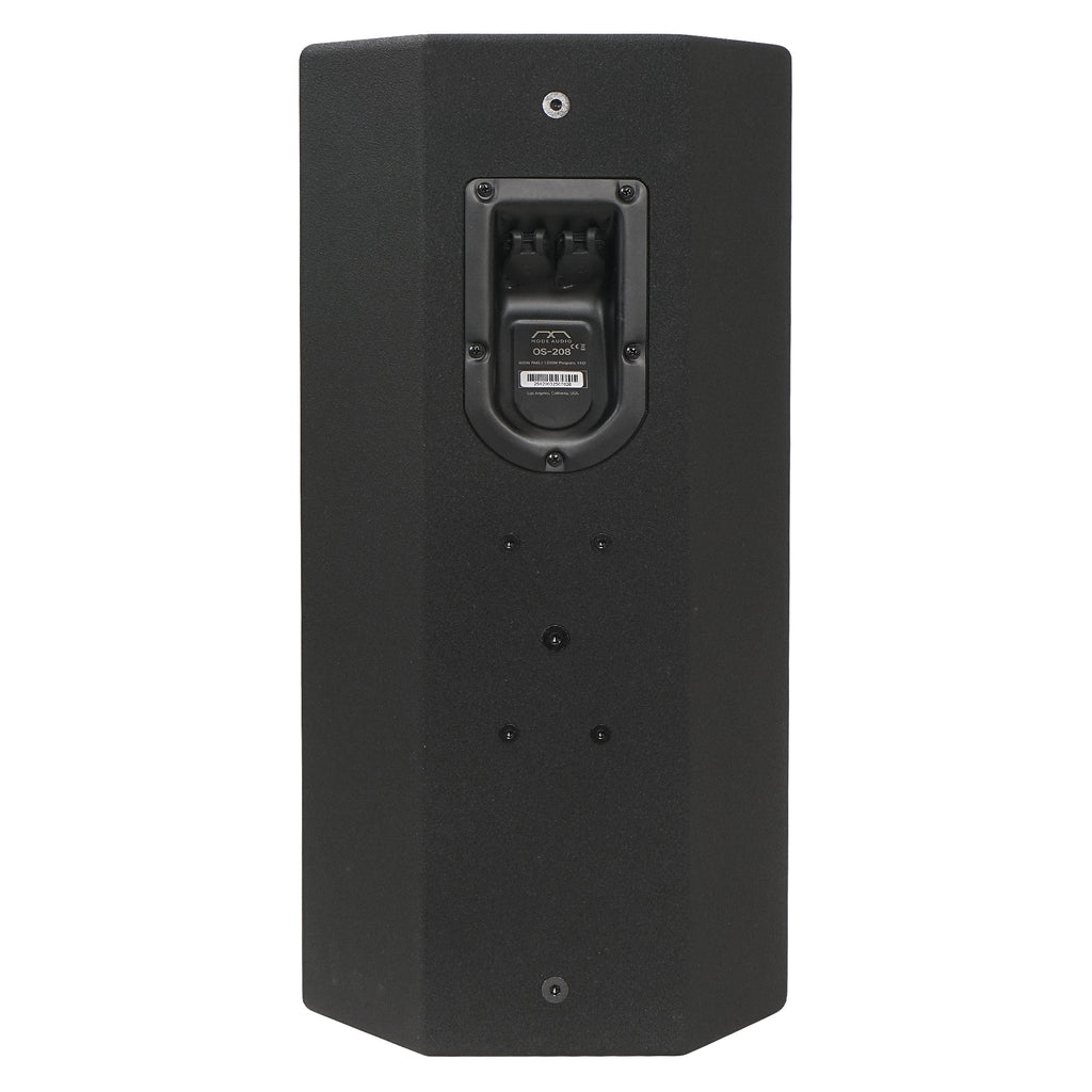 MODE Audio OS-28 | MODE Audio OS Series Dual 8" 1200W Full-Range Point Source Speaker w/ LAVOCE Neodymium Drivers, Rotatable Horn, Weatherproof, U-Bracket, Black - Back Panel