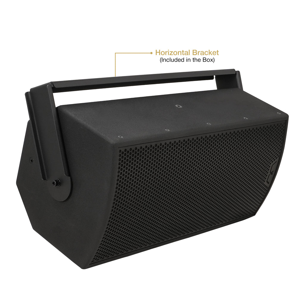 MODE Audio OS-28 | MODE Audio OS Series Dual 8" 1200W Full-Range Point Source Speaker w/ LAVOCE Neodymium Drivers, Rotatable Horn, Weatherproof, U-Bracket, Black - Horizontal Bracket