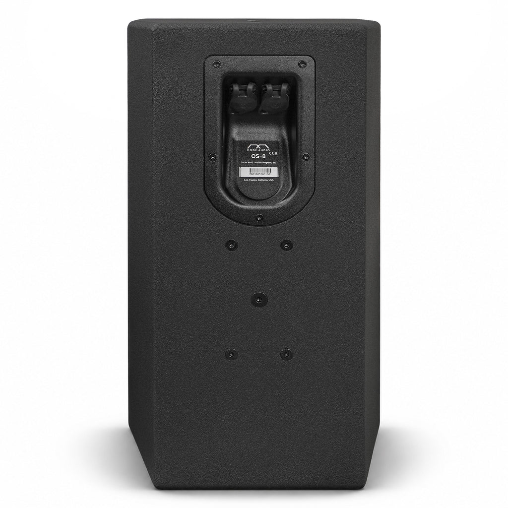 MODE Audio OS-8 | MODE Audio OS Series 8" 480W Full-Range Point Source Loudspeaker w/ LAVOCE Neodymium Drivers, Rotatable Horn, Weatherproof, U-Bracket, Black - Back Panel