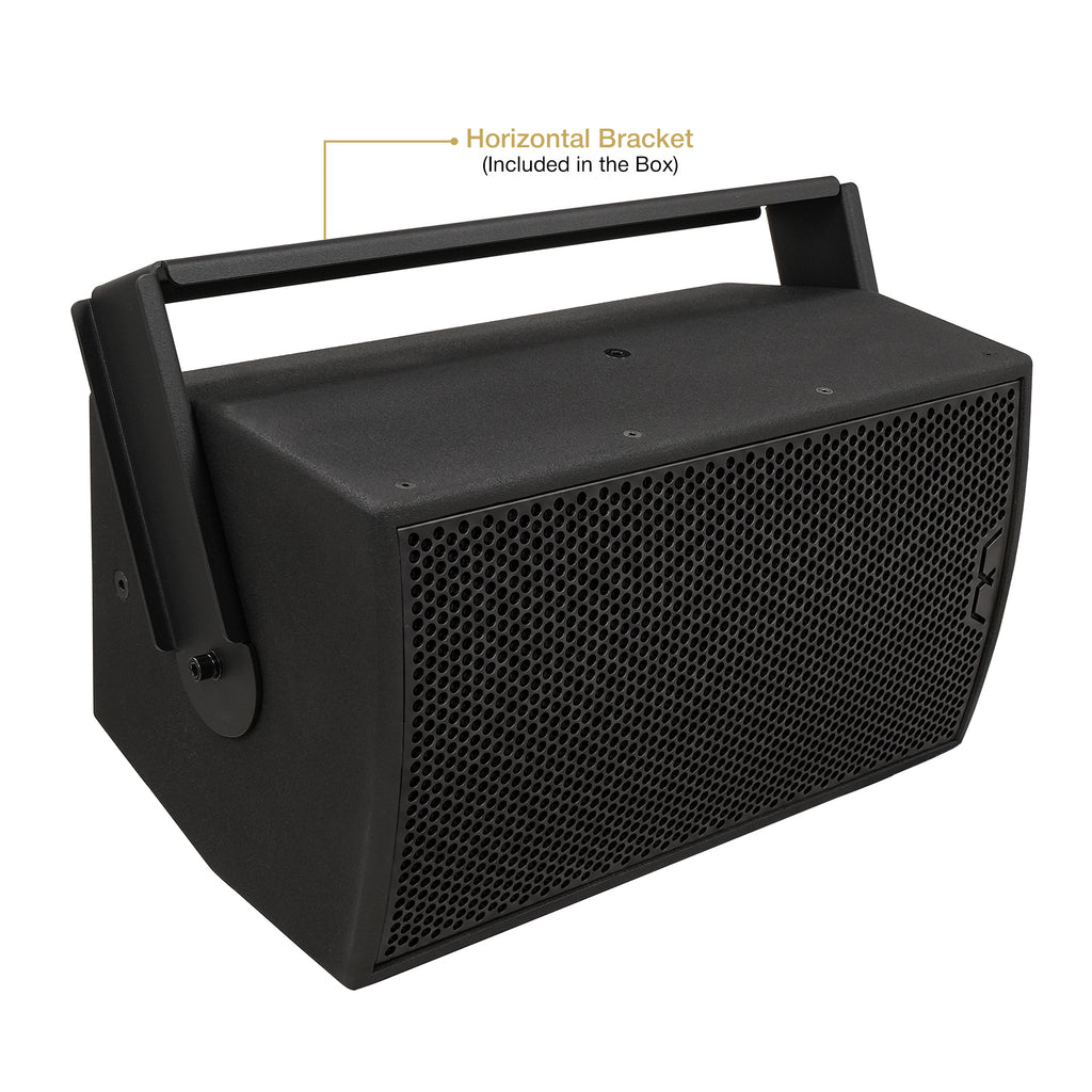 MODE Audio OS-8 | MODE Audio OS Series 8" 480W Full-Range Point Source Loudspeaker w/ LAVOCE Neodymium Drivers, Rotatable Horn, Weatherproof, U-Bracket, Black - Horizontal Bracket