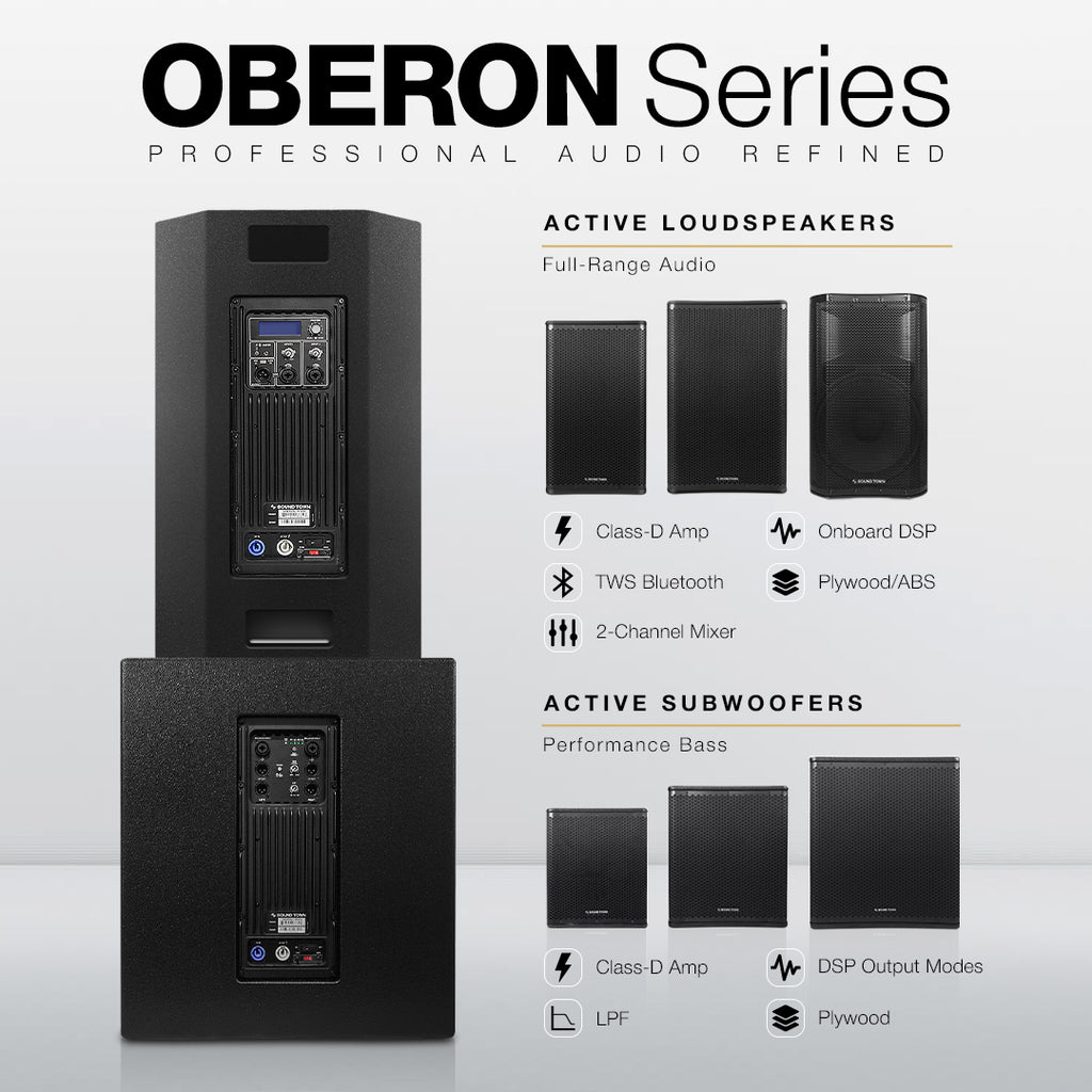 OBERON Series | Powered Loudspeakers & Subwoofers with DSP, TWS Bluetooth, Class-D Amplification, LPF Control, Integrated Mixer Functionality, and Streamlined PA Integration for DJs, Churches, Schools, and Live Sound Applications