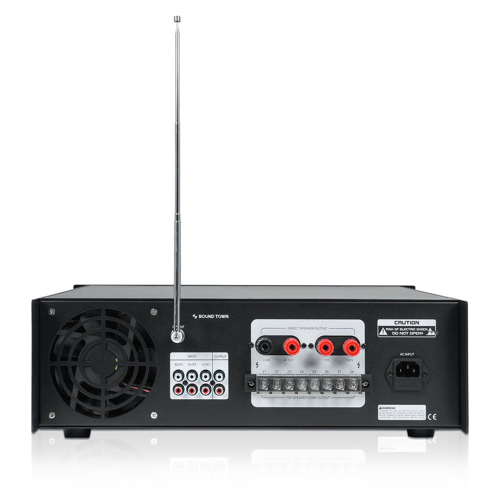 Sound Town PAC1000-8-R | REFURBISHED: 1000W 8-Zone 70V/100V Commercial Power Amplifier with Bluetooth, USB, LCD Display for Restaurants, Bars, Multi-Room Installation - Back 