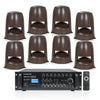 PAC1000X8OMNI82BR | 8-Zone 70V/100V Commercial Power Amplifier with Bluetooth and 8 x 8” 360° Landscape Speakers for Outdoor Installation, Brown