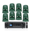 PAC1000X8OMNI82G | 8-Zone 70V/100V Commercial Power Amplifier with Bluetooth and 8 x 8” 360° Landscape Speakers for Outdoor Installation, Green