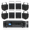 PAC1000X8TT10B | 8-Zone 70V/100V Commercial Power Amplifier with Bluetooth and 8 x 10” Surface-Mount Coaxial Speakers for Outdoor Installation, Black