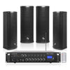 Sound Town PAC180X4CL25B | 4-Zone 70V/100V Commercial Restaurant Amplifier with Bluetooth and 4 x Dual 5-Inch Column Speakers, FM Antenna, Black