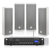 Sound Town PAC180X4CL25G | 4-Zone 70V/100V Commercial Restaurant Amplifier with Bluetooth and 4 x Dual 5-Inch Column Speakers, FM Antenna, Grey
