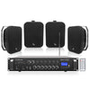 Sound Town PAC180X4MS6B | 4-Zone 70V/100V Commercial Amplifier and 4 x 6.5-Inch Surface-Mount Speakers Set, FM Antenna, For Restaurants, Bars, Cafes, Schools, Churches, Black