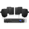 Sound Town PAC180X6TV4B | 6-Zone 70V/100V Commercial Bluetooth Amplifier and 6 Surface-Mount 4.5" Speakers Set, FM Antenna, For Restaurants, Lounges, Bars, Schools, Black
