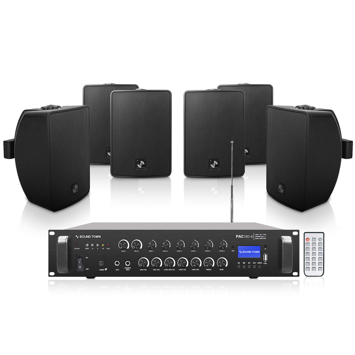 PAC180X6TV4B | 6-Zone 70V/100V Commercial Amplifier and 6 X 4.5
