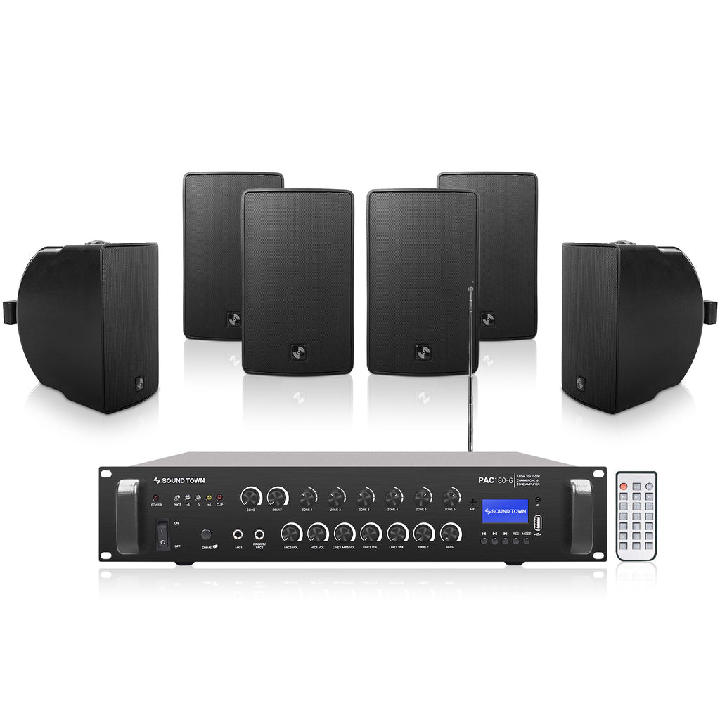 PAC180X6TV6B | 6-Zone 70V/100V Commercial Amplifier and 6 X 6.5