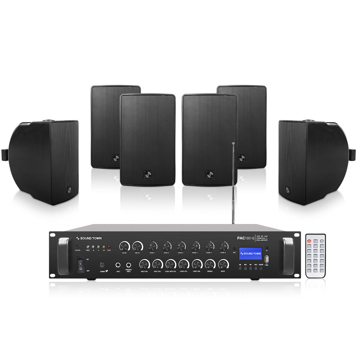 PAC180X6TV6B 6-Zone 70V/100V Commercial Amplifier and X