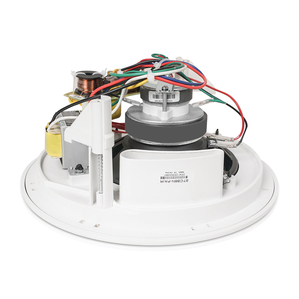 Sound Town PAC360X18CS6N | 6.5" Two-Way Coaxial In-Ceiling Speaker, Flush Mount, 70V/100V/8-Ohm Operation, Magnetic Grill, White - Side View