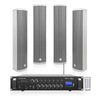 Sound Town PAC360X4CL45G | 6-Zone 70V/100V Commercial Restaurant Amplifier with Bluetooth, FM Antenna, and 4 x 4.5-Inch Column Speakers, Gray