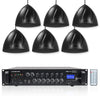Sound Town PAC360X6LR5B | 6-Zone 70V/100V Commercial Amplifier with Bluetooth and 6 x 5.25" Weatherproof Pendant Speakers for Indoor/Outdoor Installations, Black